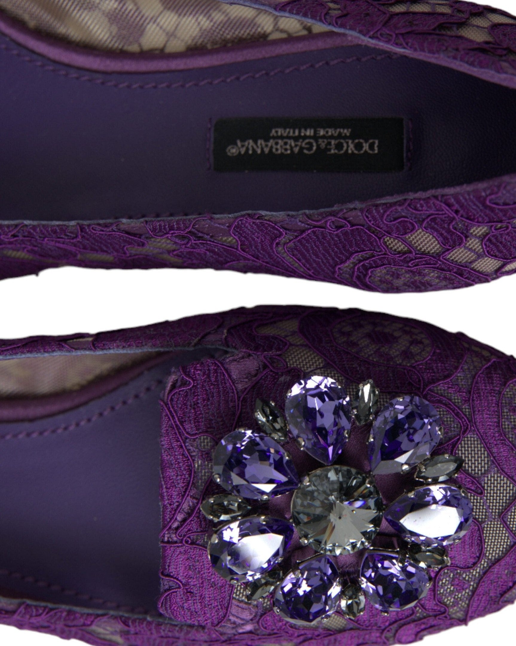 Dolce & Gabbana Purple Lace Vally Taormina Crystals Flats Flats
