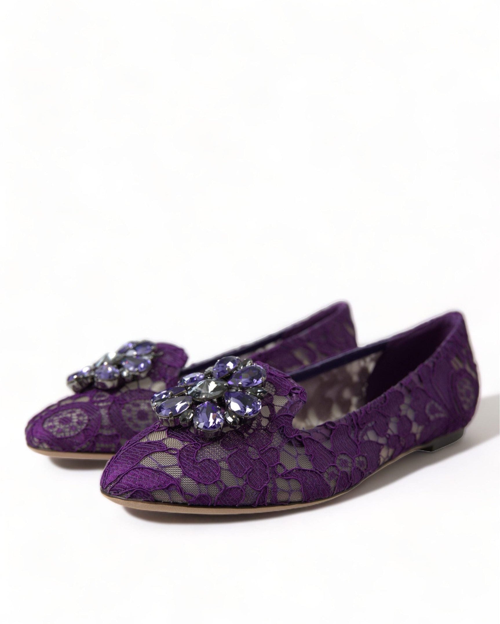 Dolce & Gabbana Purple Lace Vally Taormina Crystals Flats Flats
