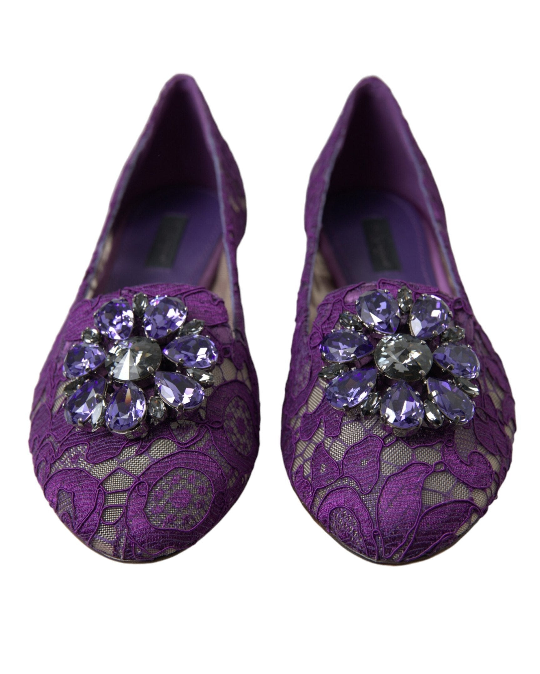 Dolce & Gabbana Purple Lace Vally Taormina Crystals Flats Flats