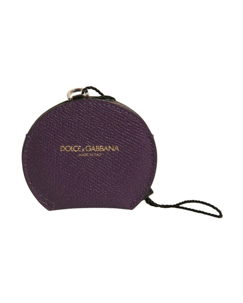 Dolce & Gabbana Purple Leather Calfskin Round Logo Hand Mirror Holder Face Mirrors
