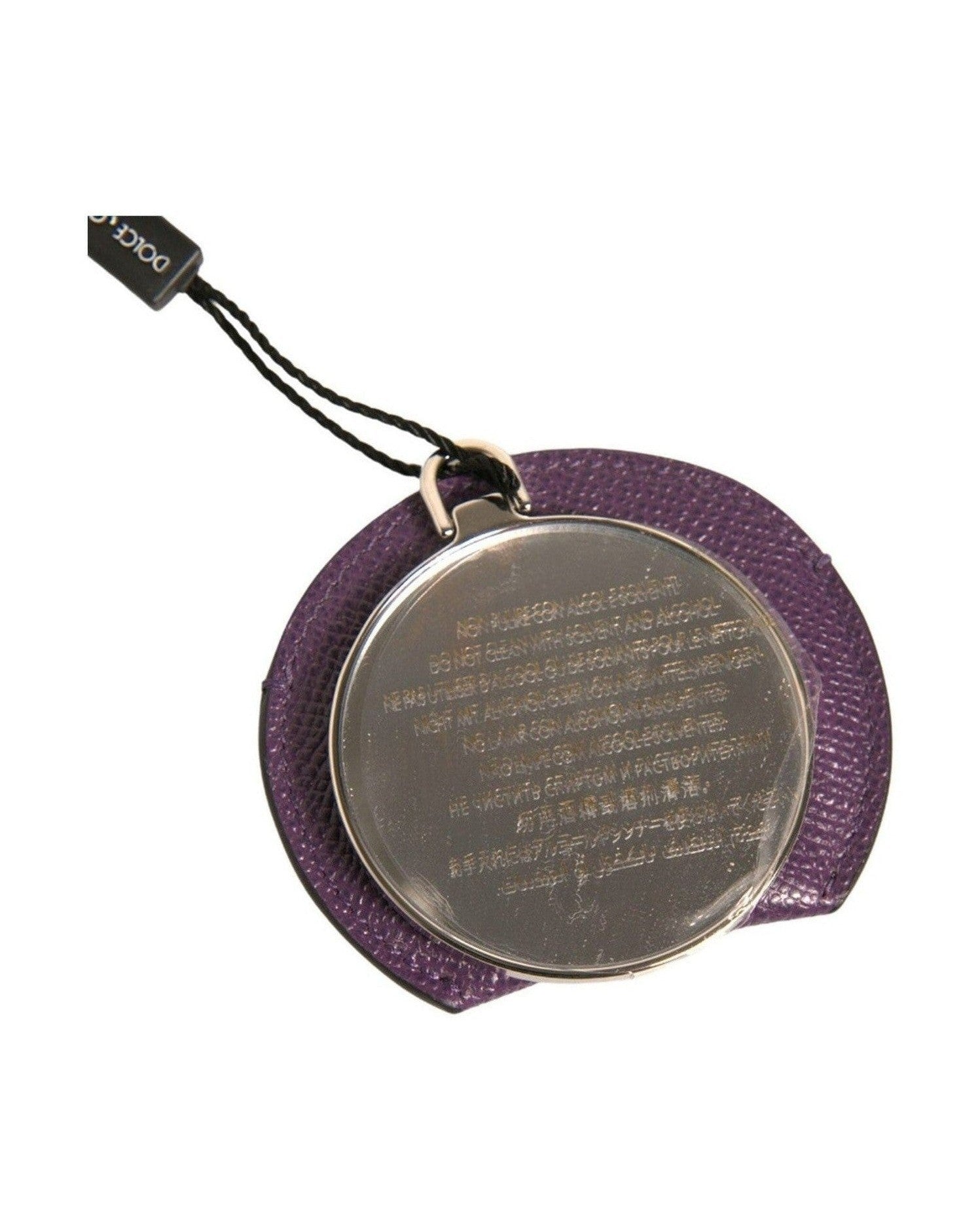 Dolce & Gabbana Purple Leather Calfskin Round Logo Hand Mirror Holder Face Mirrors