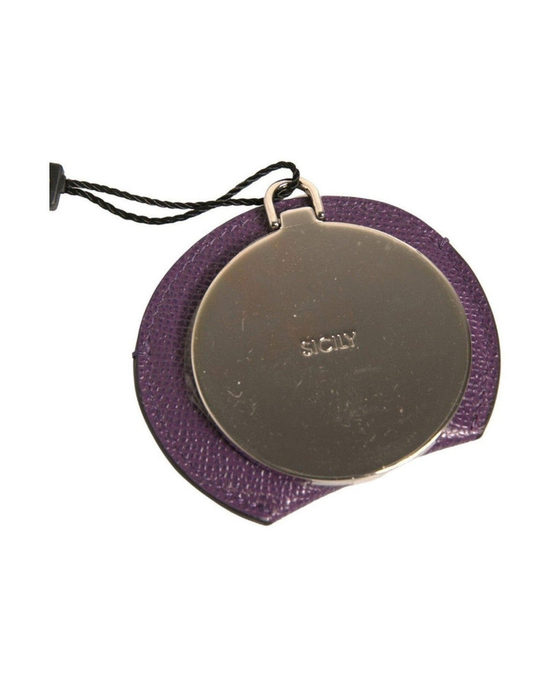 Dolce & Gabbana Purple Leather Calfskin Round Logo Hand Mirror Holder Face Mirrors