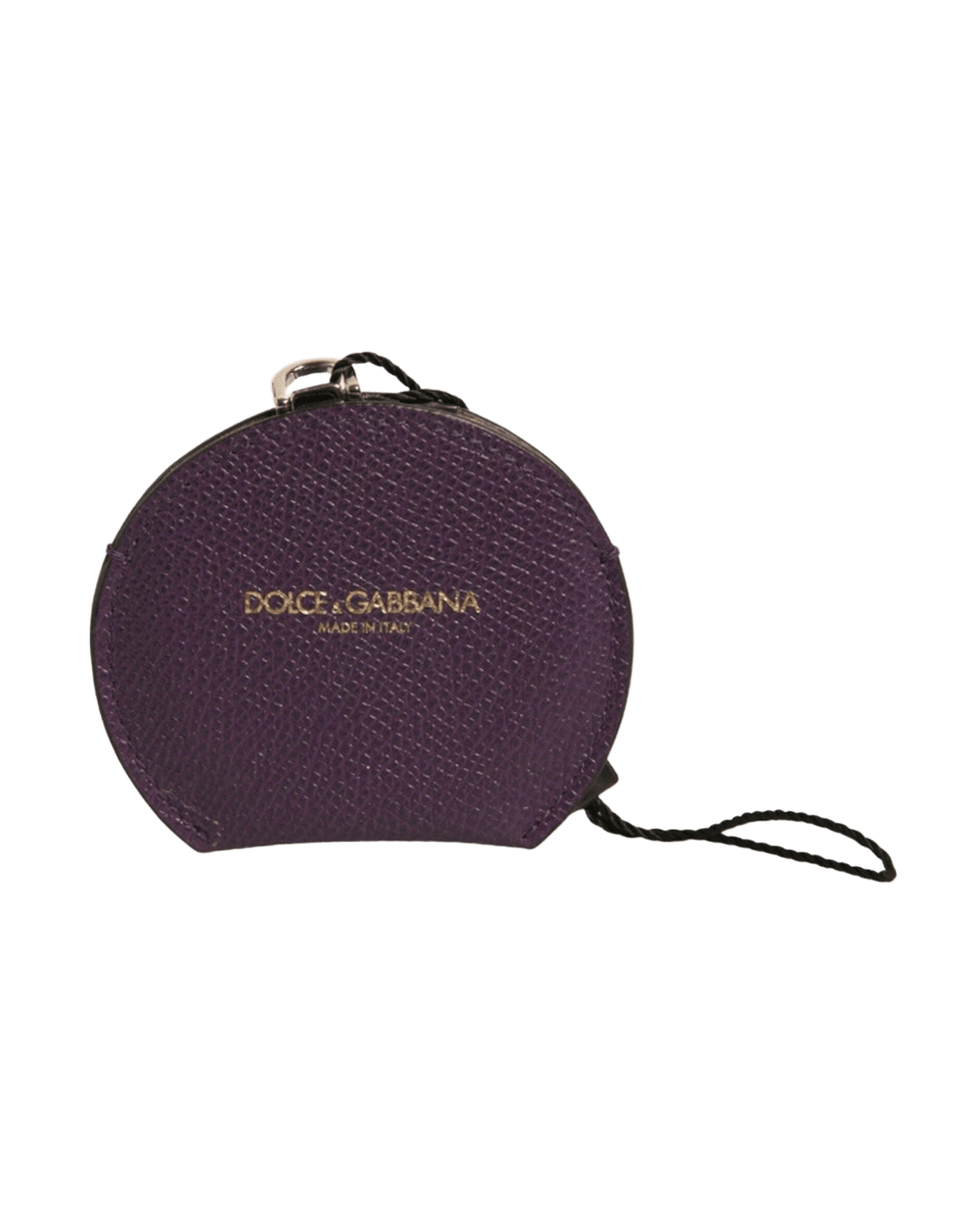 Dolce & Gabbana Purple Leather Calfskin Round Logo Hand Mirror Holder Glam Steals