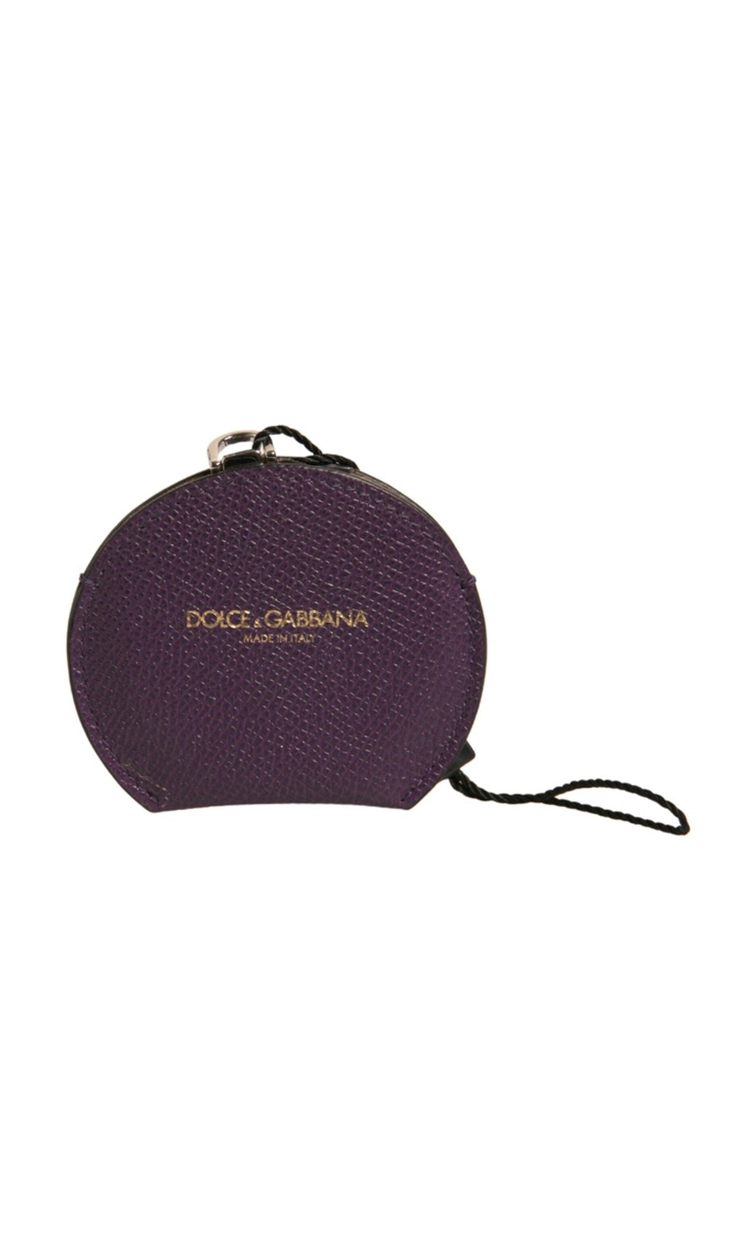 Dolce & Gabbana Purple Leather Calfskin Round Logo Hand Mirror Holder Glam Steals