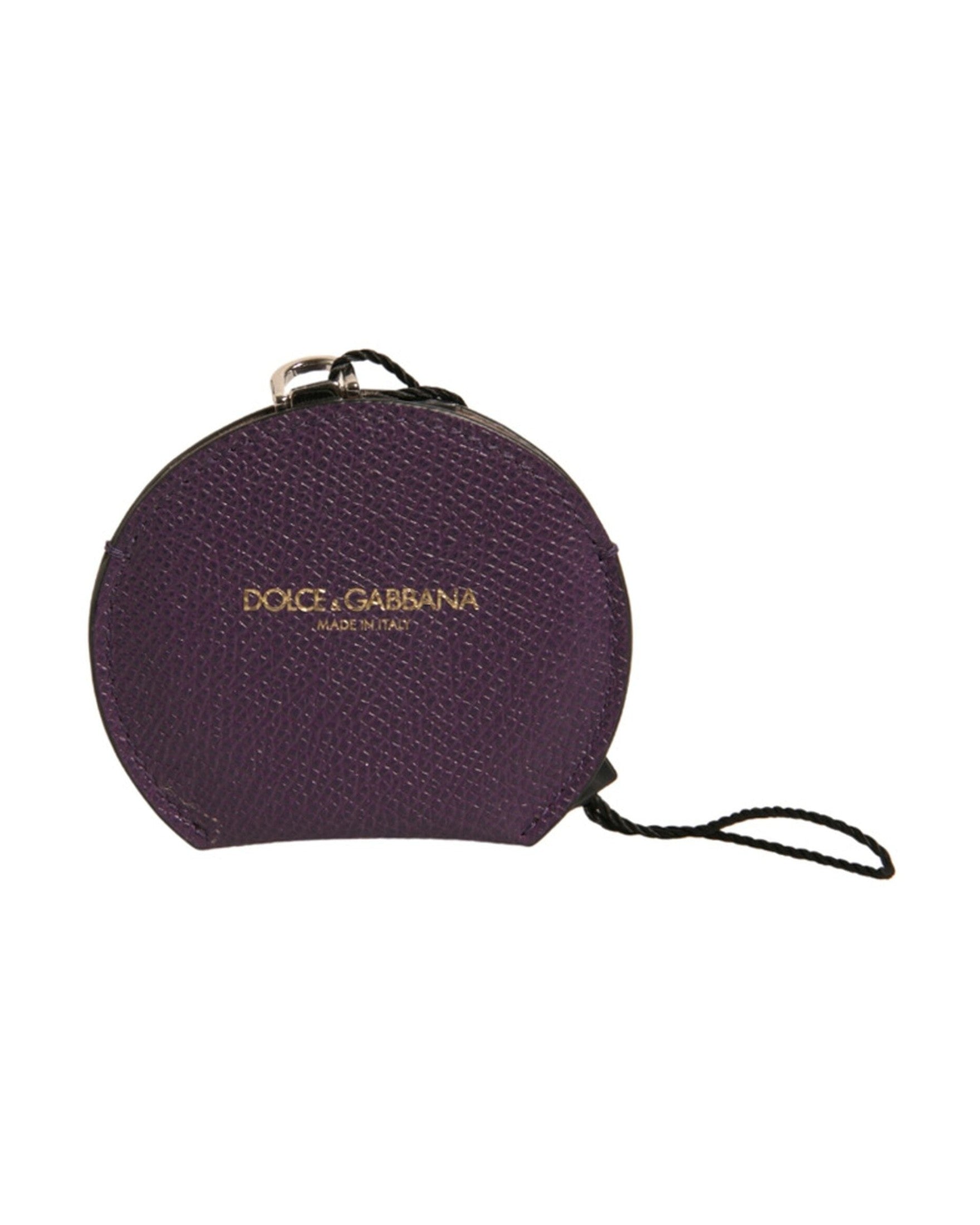 Dolce & Gabbana Purple Leather Calfskin Round Logo Hand Mirror Holder Glam Steals