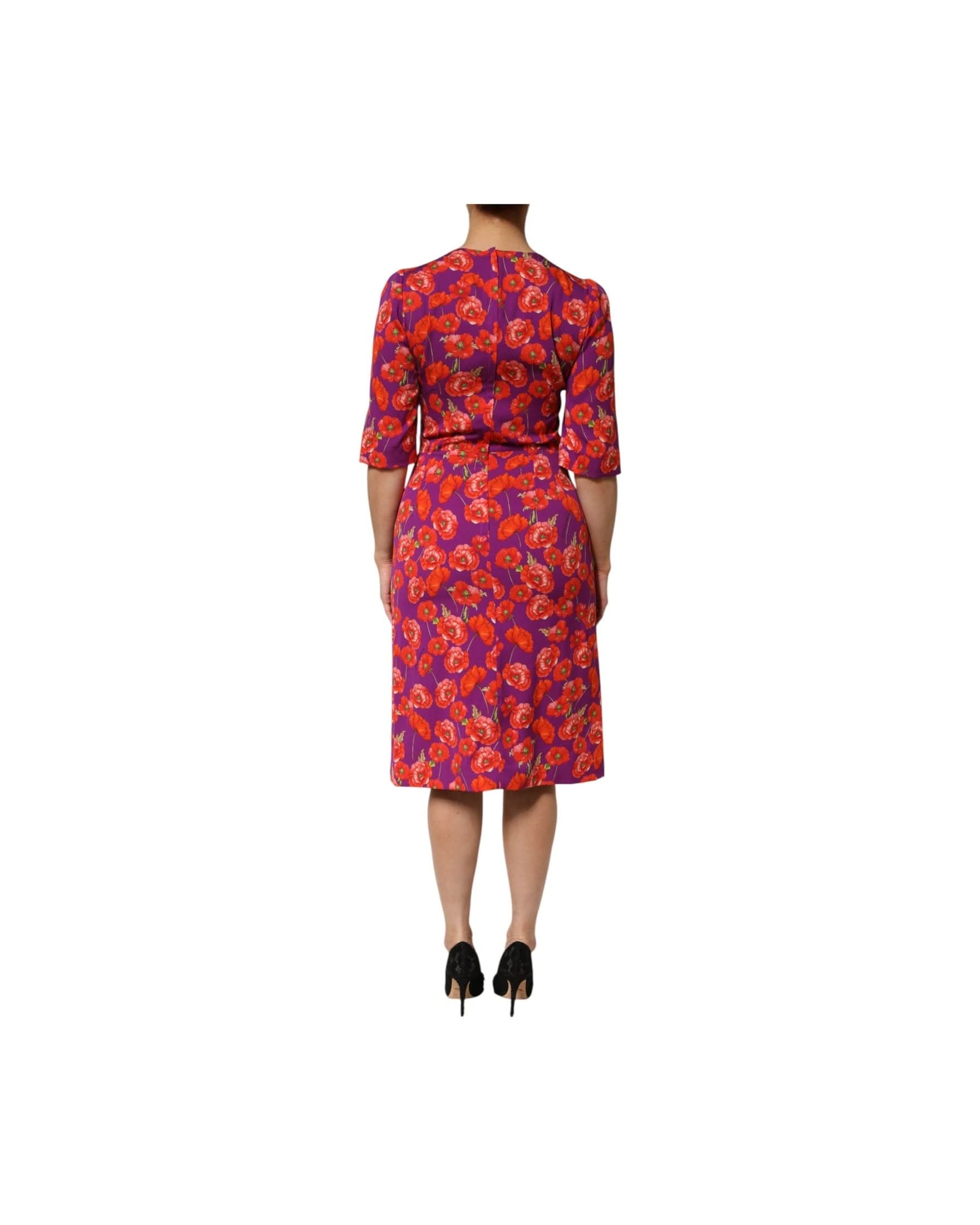 Dolce & Gabbana Purple Silk Floral Print Midi Sheath Dress 