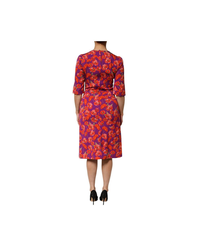 Dolce & Gabbana Purple Silk Floral Print Midi Sheath Dress 