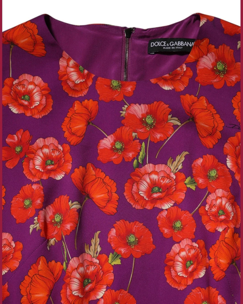 Dolce & Gabbana Purple Silk Floral Print Midi Sheath Dress 