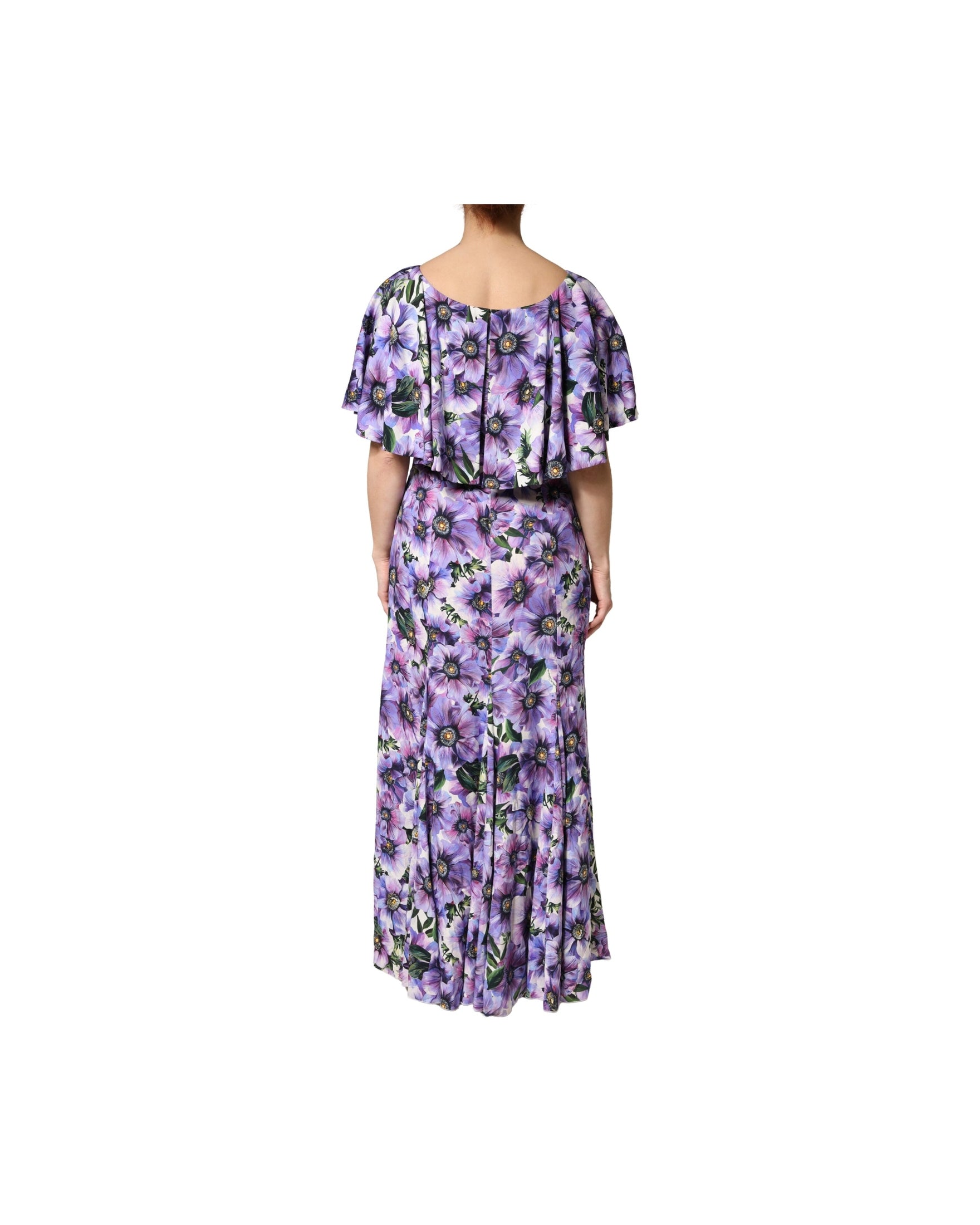 Dolce & Gabbana Purple Silk Floral Stretch Elegant Gown Dress 