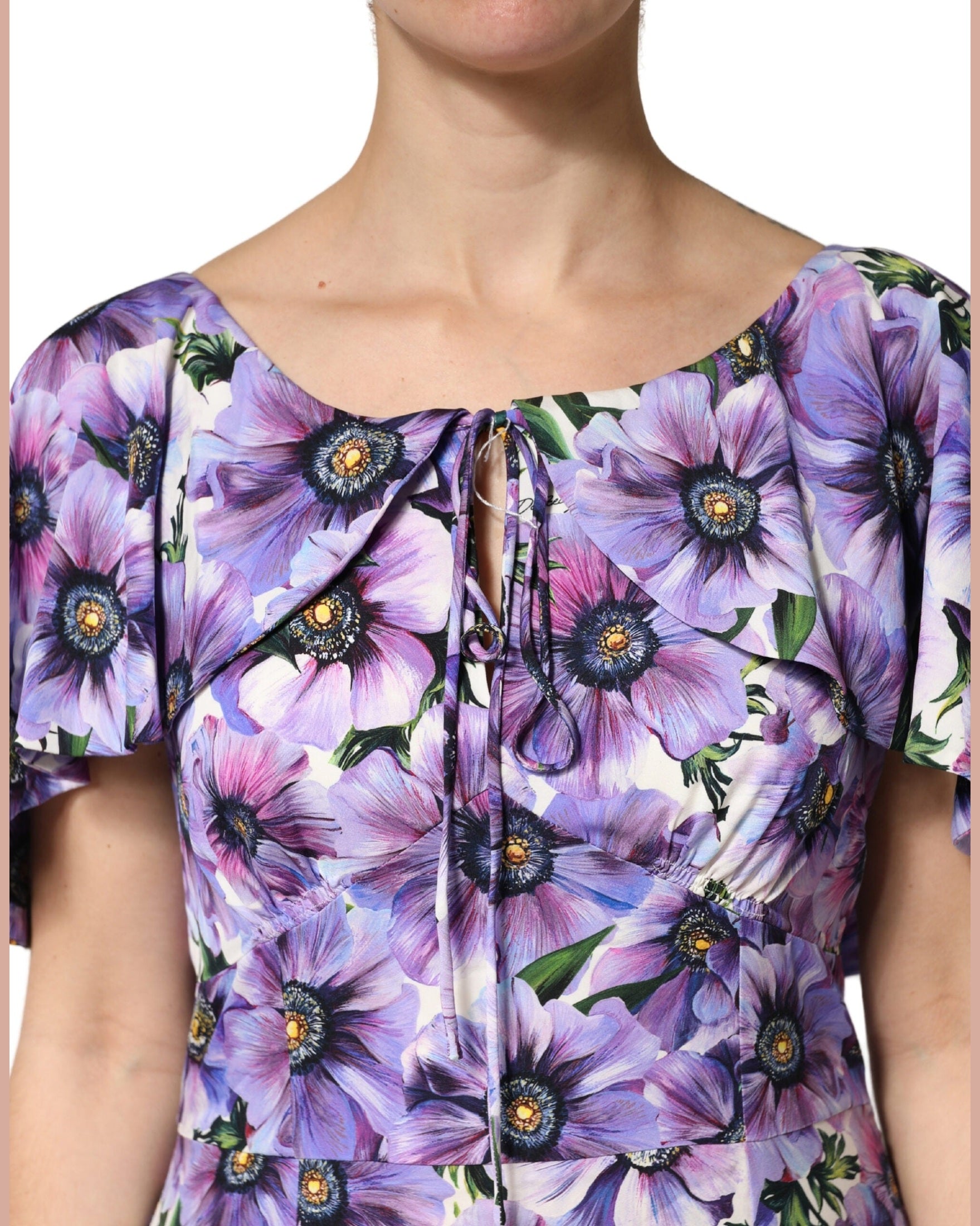Dolce & Gabbana Purple Silk Floral Stretch Elegant Gown Dress 