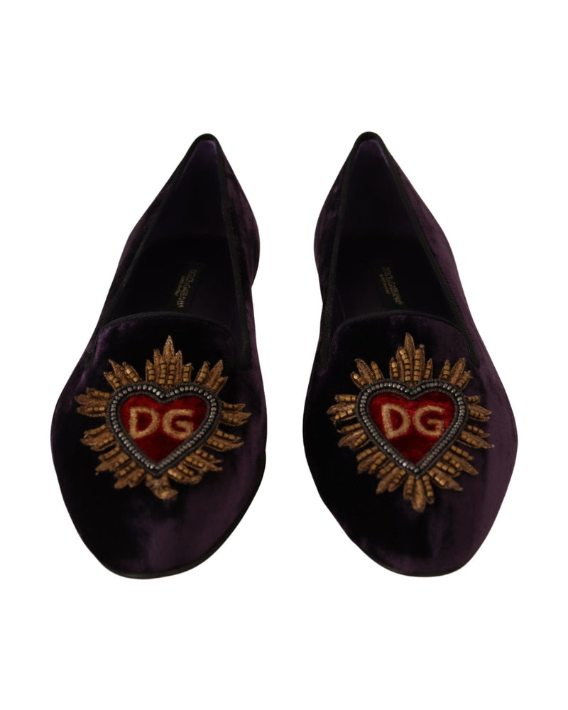 Dolce & Gabbana Purple Velvet Dg Heart Loafers Flats Shoes Glam Steals