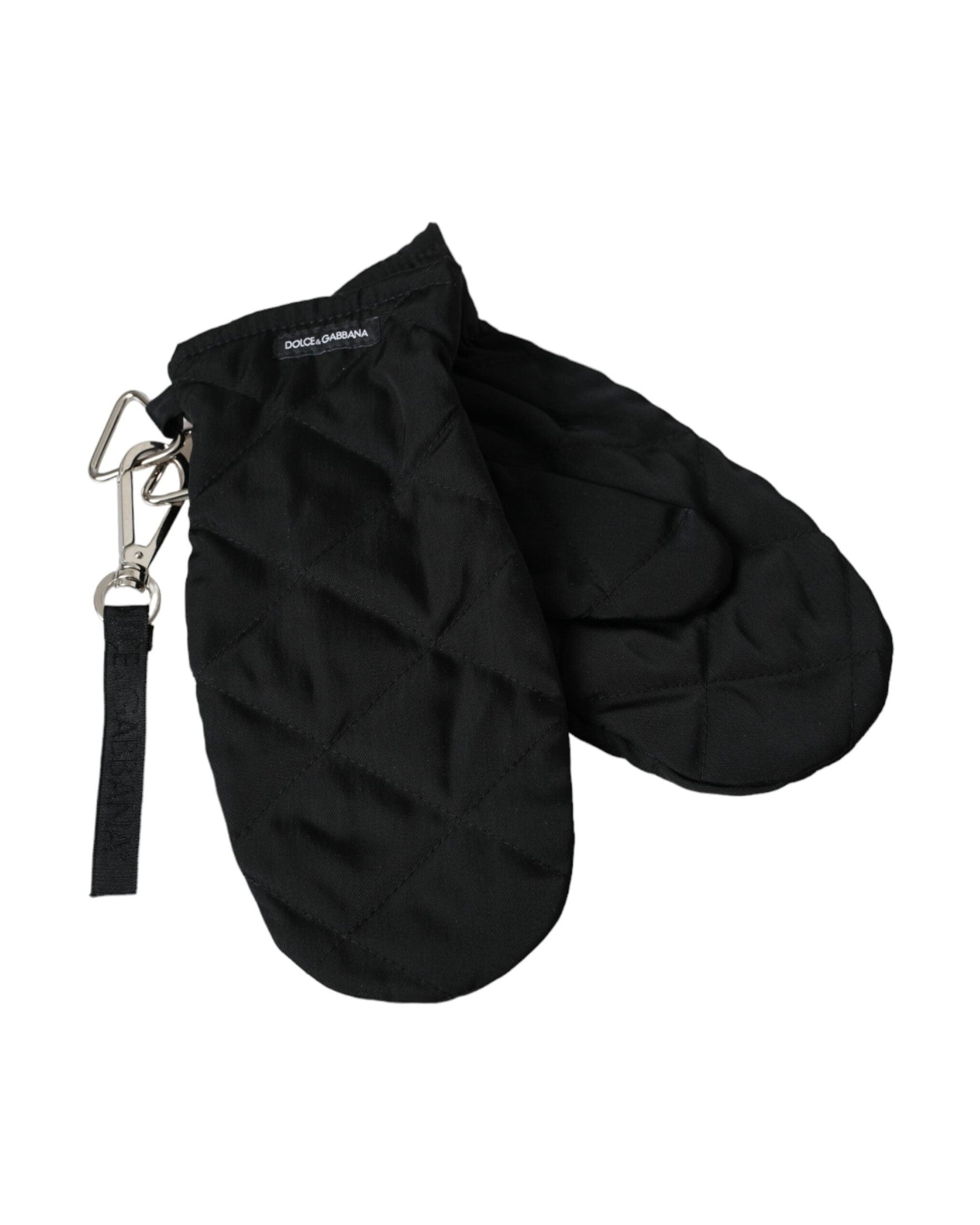 Dolce & Gabbana Quilted Nylon Wrist Length Mitten Black Gloves Glam Steals