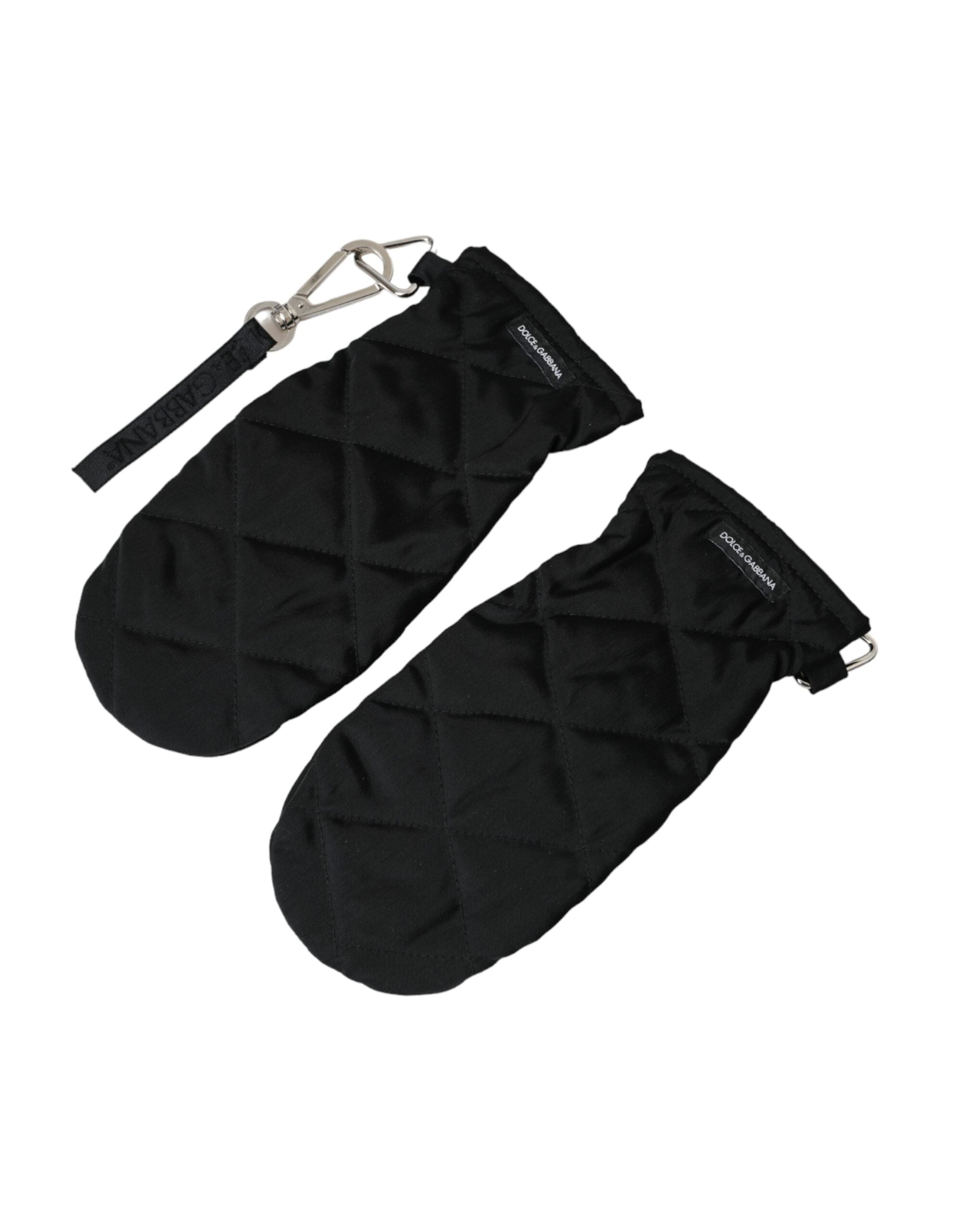 Dolce & Gabbana Quilted Nylon Wrist Length Mitten Black Gloves Glam Steals