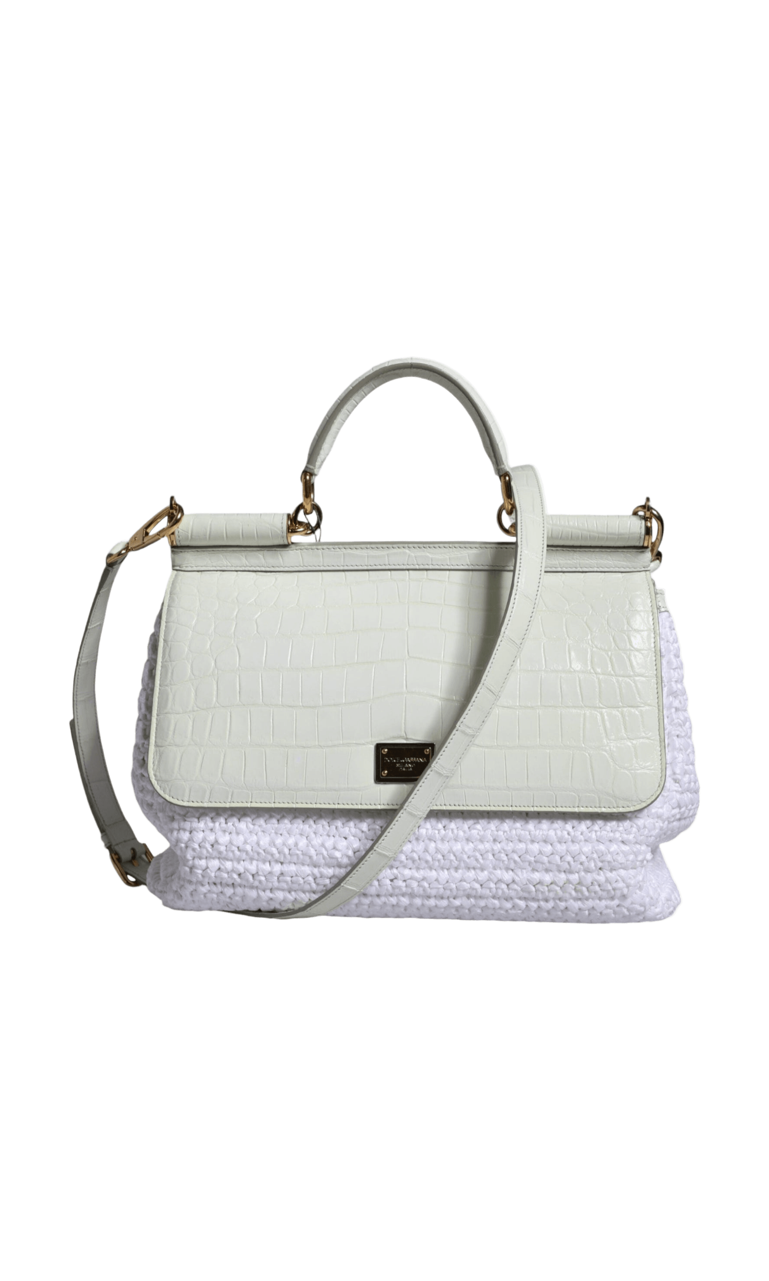 Dolce & Gabbana Rafia Leather Sicily Crossbody White Bag Glam Steals