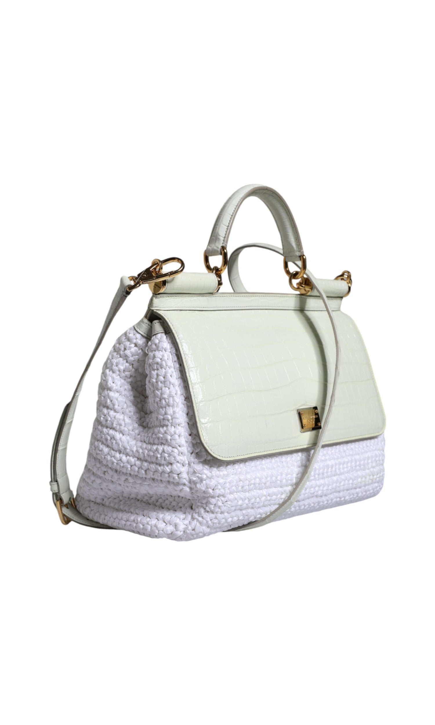 Dolce & Gabbana Rafia Leather Sicily Crossbody White Bag Glam Steals