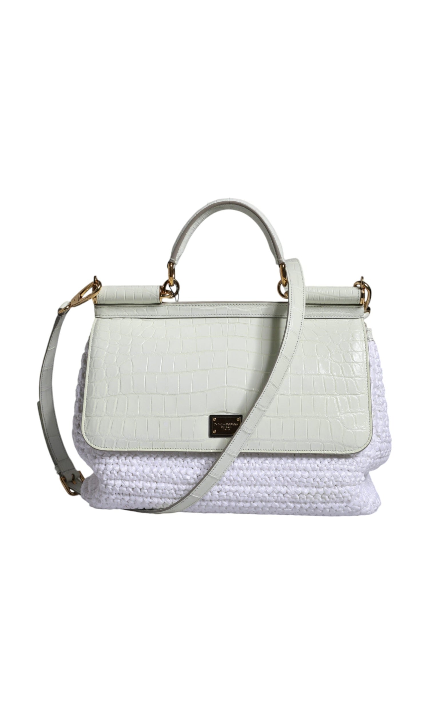 Dolce & Gabbana Rafia Leather Sicily Crossbody White Bag Glam Steals