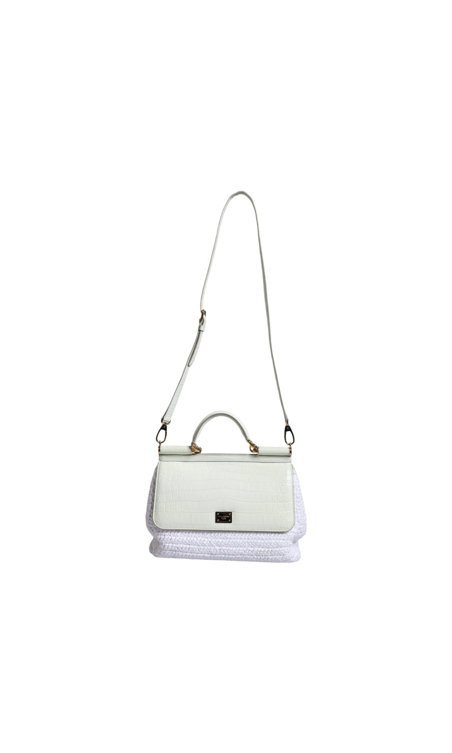 Dolce & Gabbana Rafia Leather Sicily Crossbody White Bag Glam Steals