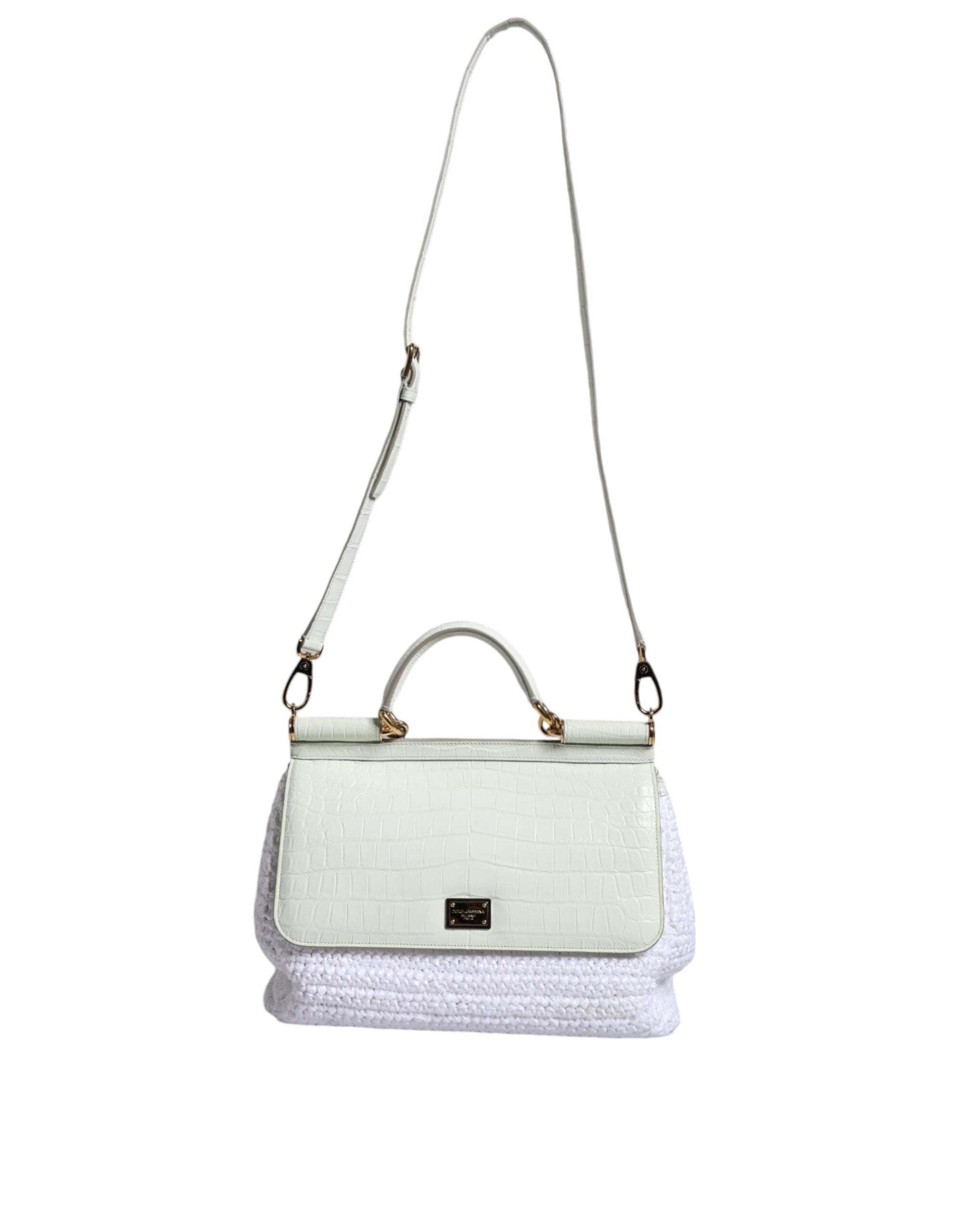 Dolce & Gabbana Rafia Leather Sicily Crossbody White Bag Glam Steals