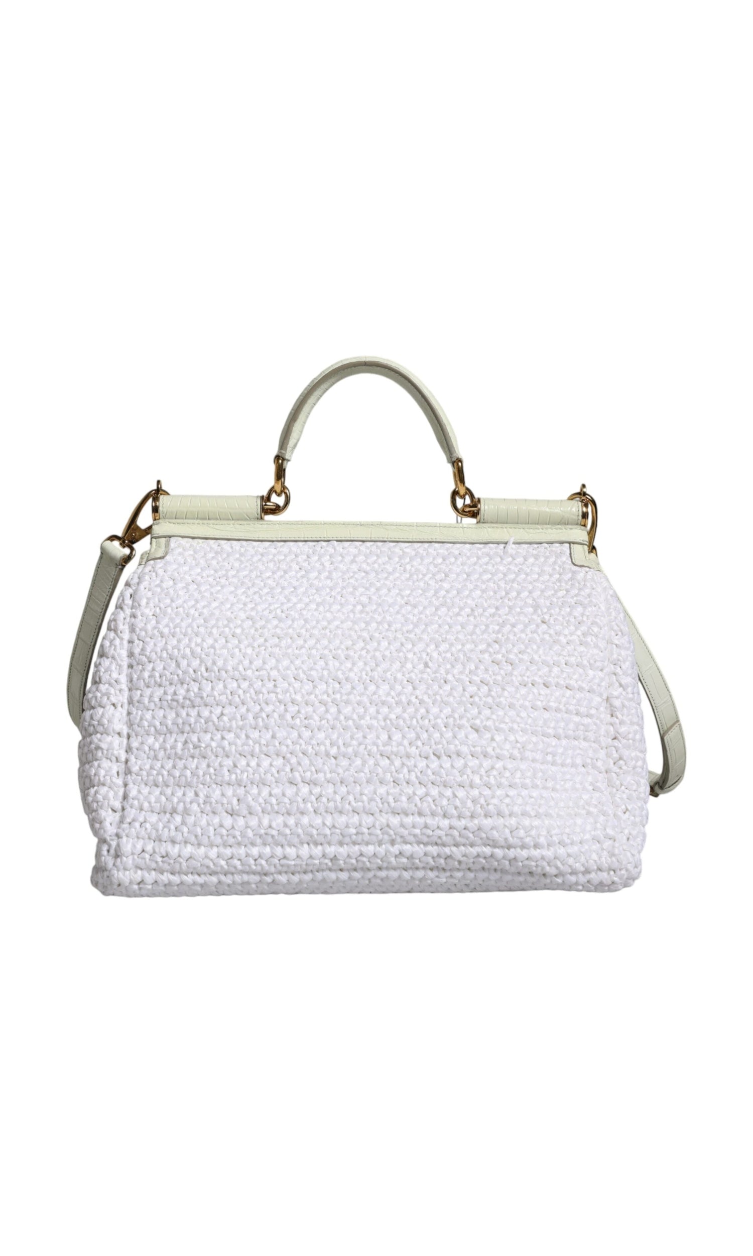Dolce & Gabbana Rafia Leather Sicily Crossbody White Bag Glam Steals