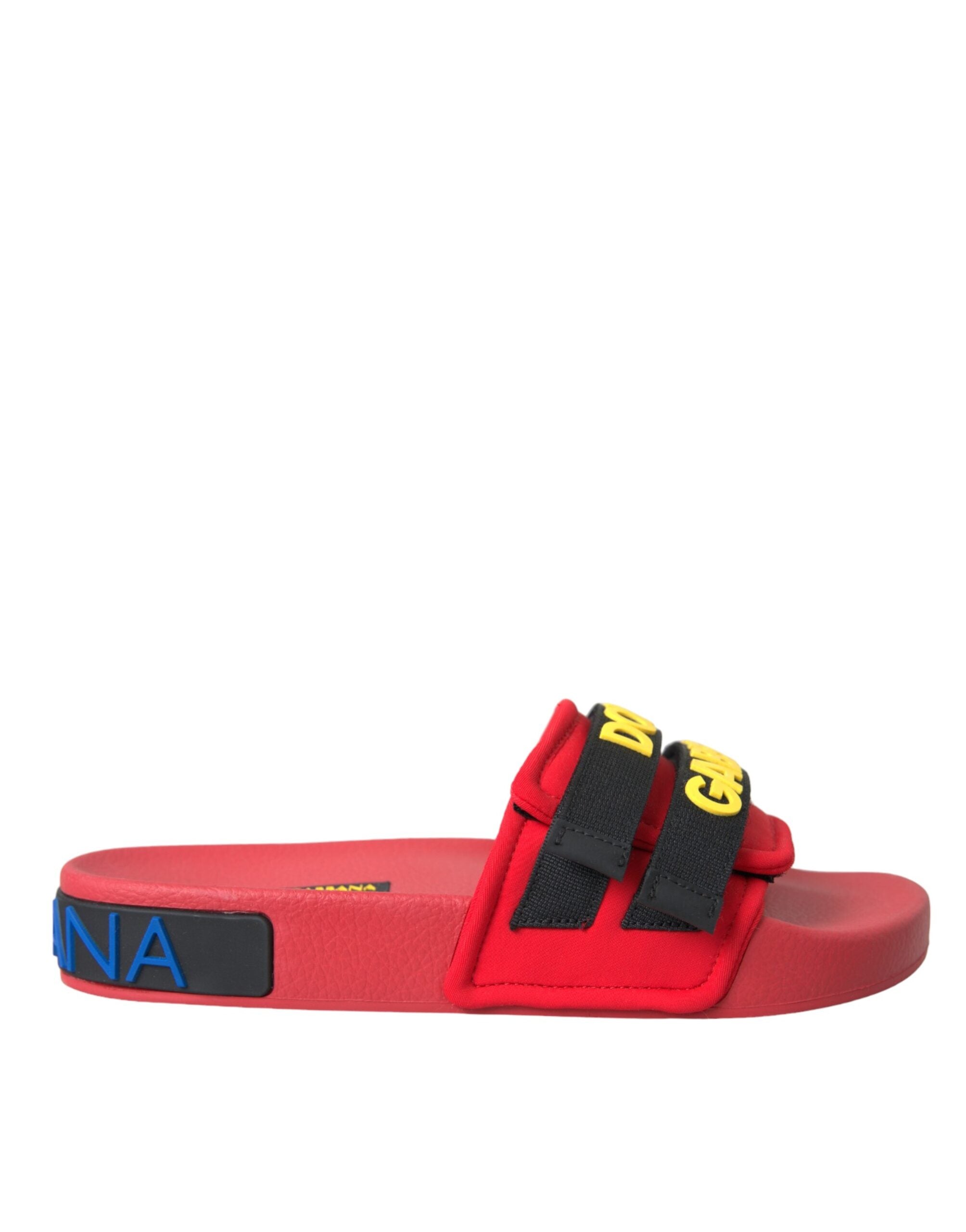 Dolce & Gabbana Red Black Logo Beachwear Flats Sandals Shoes Glam Steals