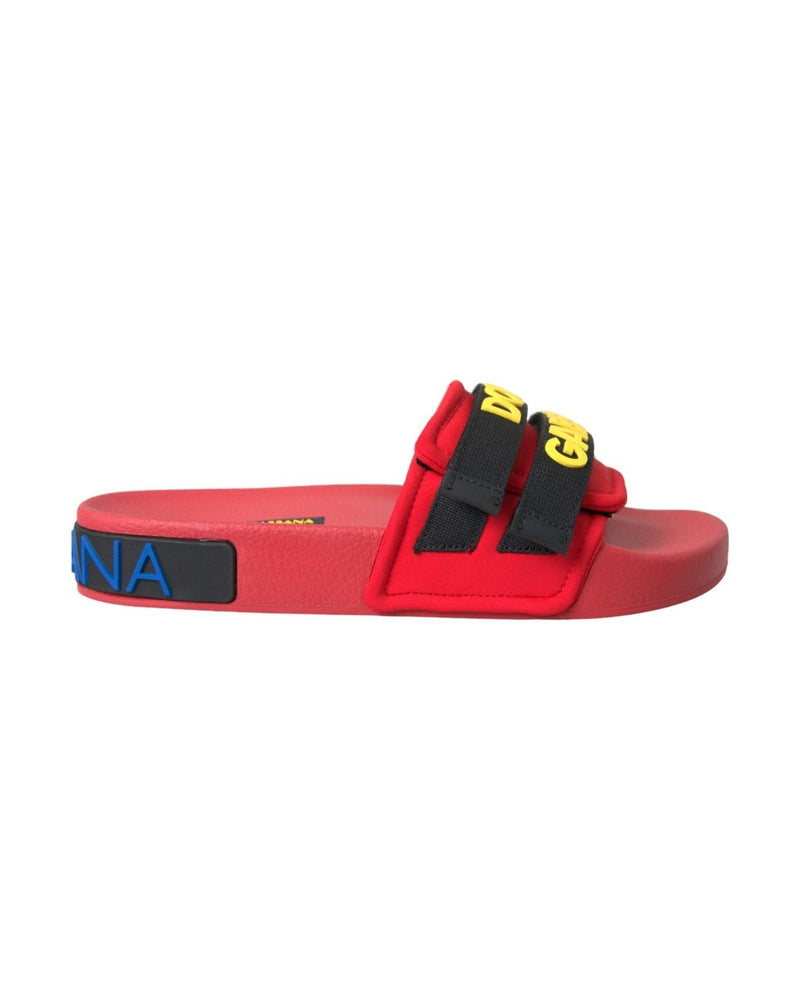Dolce & Gabbana Red Black Logo Beachwear Flats Sandals Shoes Glam Steals