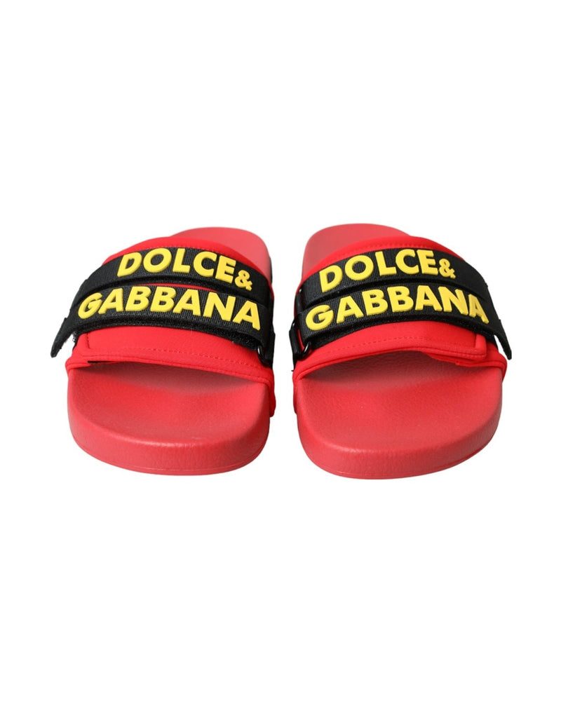Dolce & Gabbana Red Black Logo Beachwear Flats Sandals Shoes Glam Steals