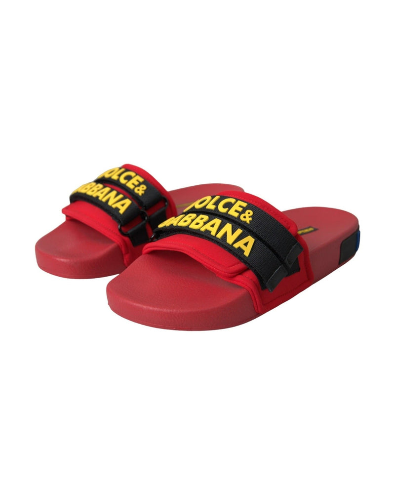 Dolce & Gabbana Red Black Logo Beachwear Flats Sandals Shoes Glam Steals