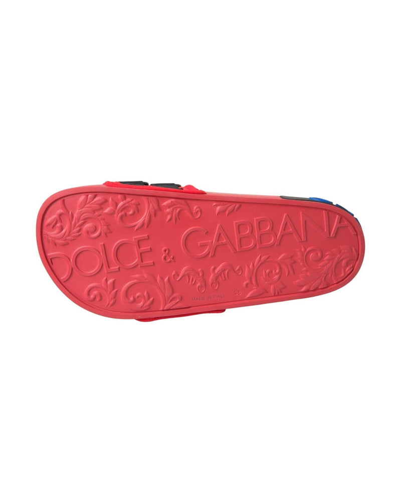Dolce & Gabbana Red Black Logo Beachwear Flats Sandals Shoes Glam Steals