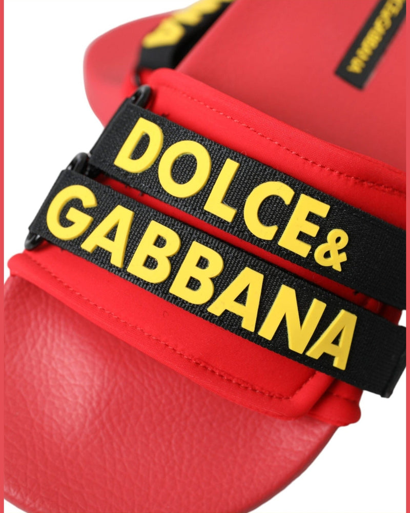 Dolce & Gabbana Red Black Logo Beachwear Flats Sandals Shoes Glam Steals