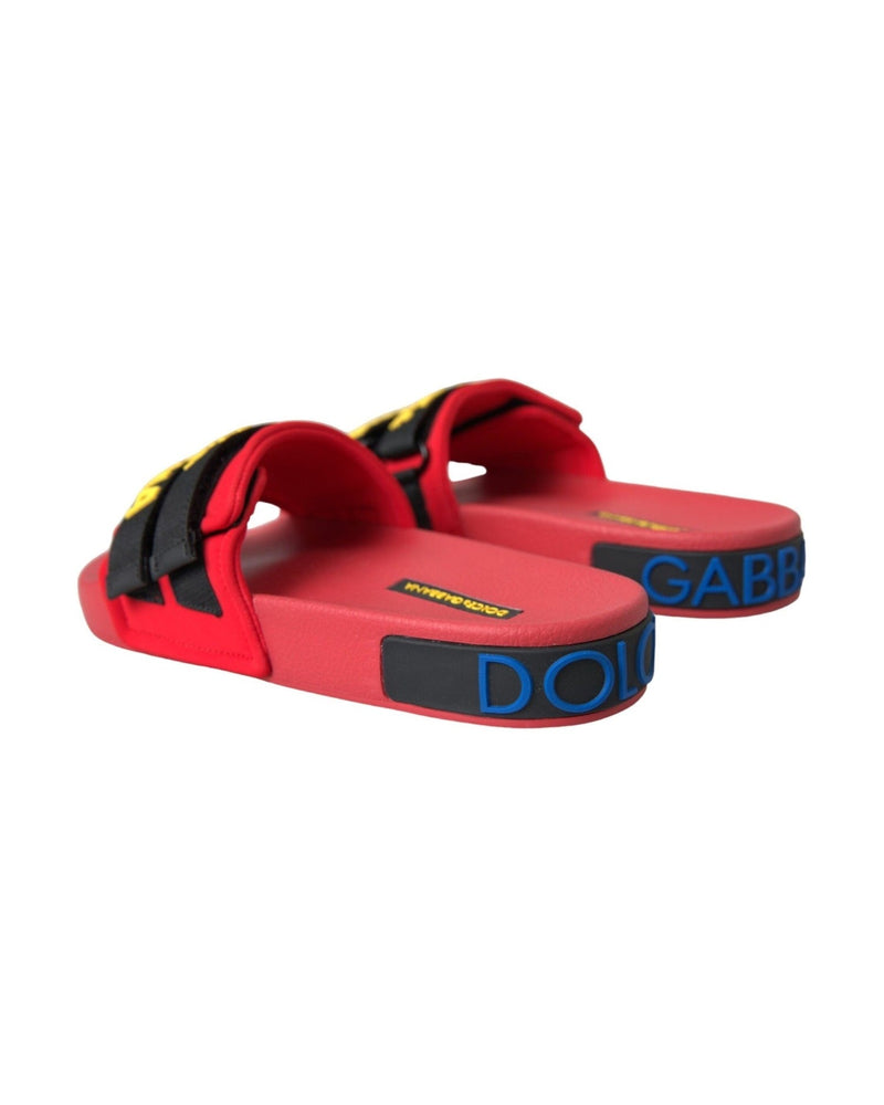Dolce & Gabbana Red Black Logo Beachwear Flats Sandals Shoes Glam Steals