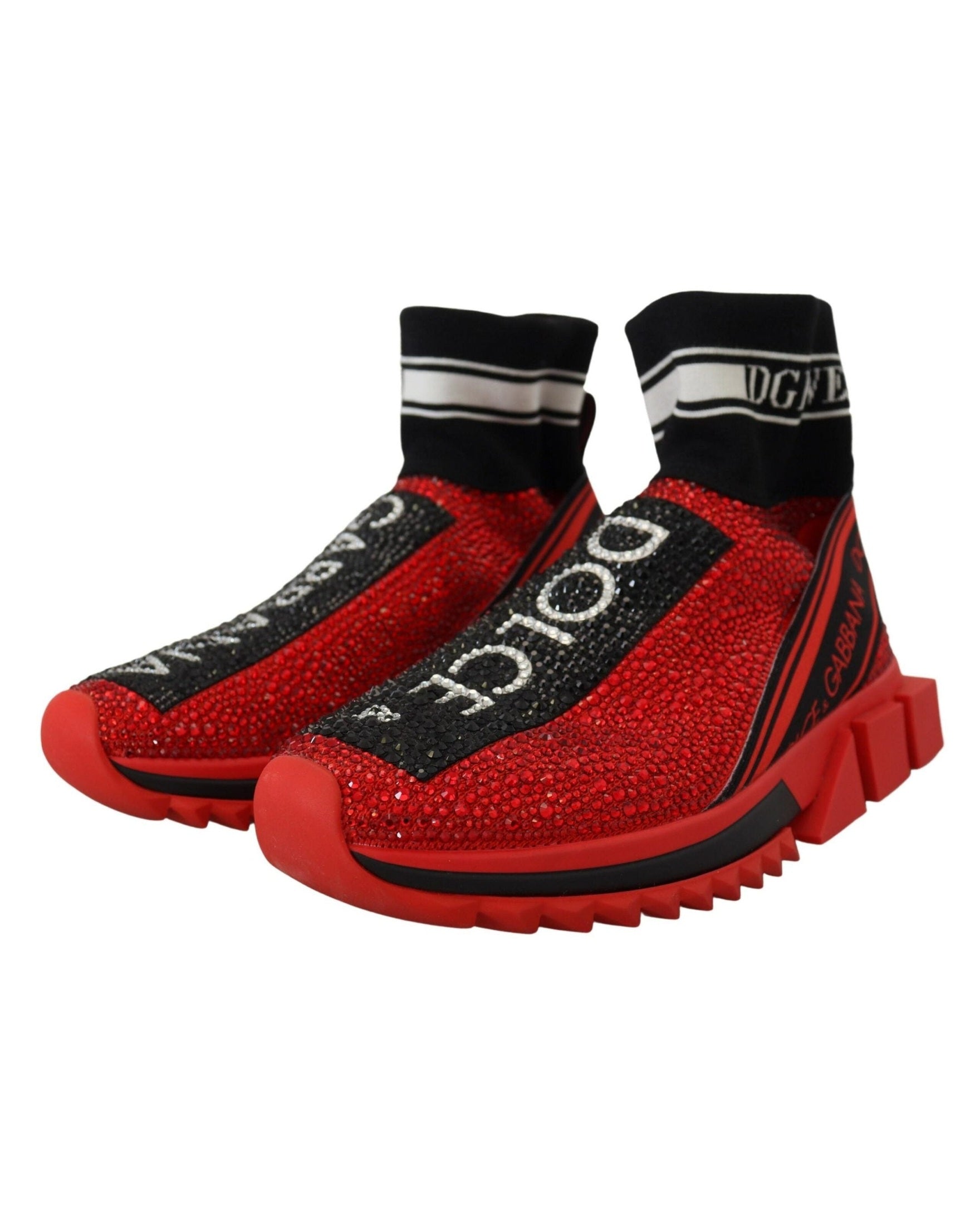 Dolce & Gabbana Red Bling Sorrento Sneakers Socks Shoes Sneakers
