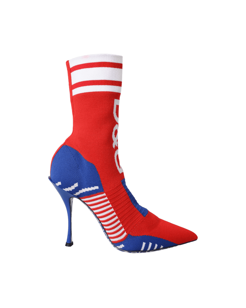 Dolce & Gabbana Red Blue Stretch Sock Style Ankle Boots Logo Shoes Glam Steals