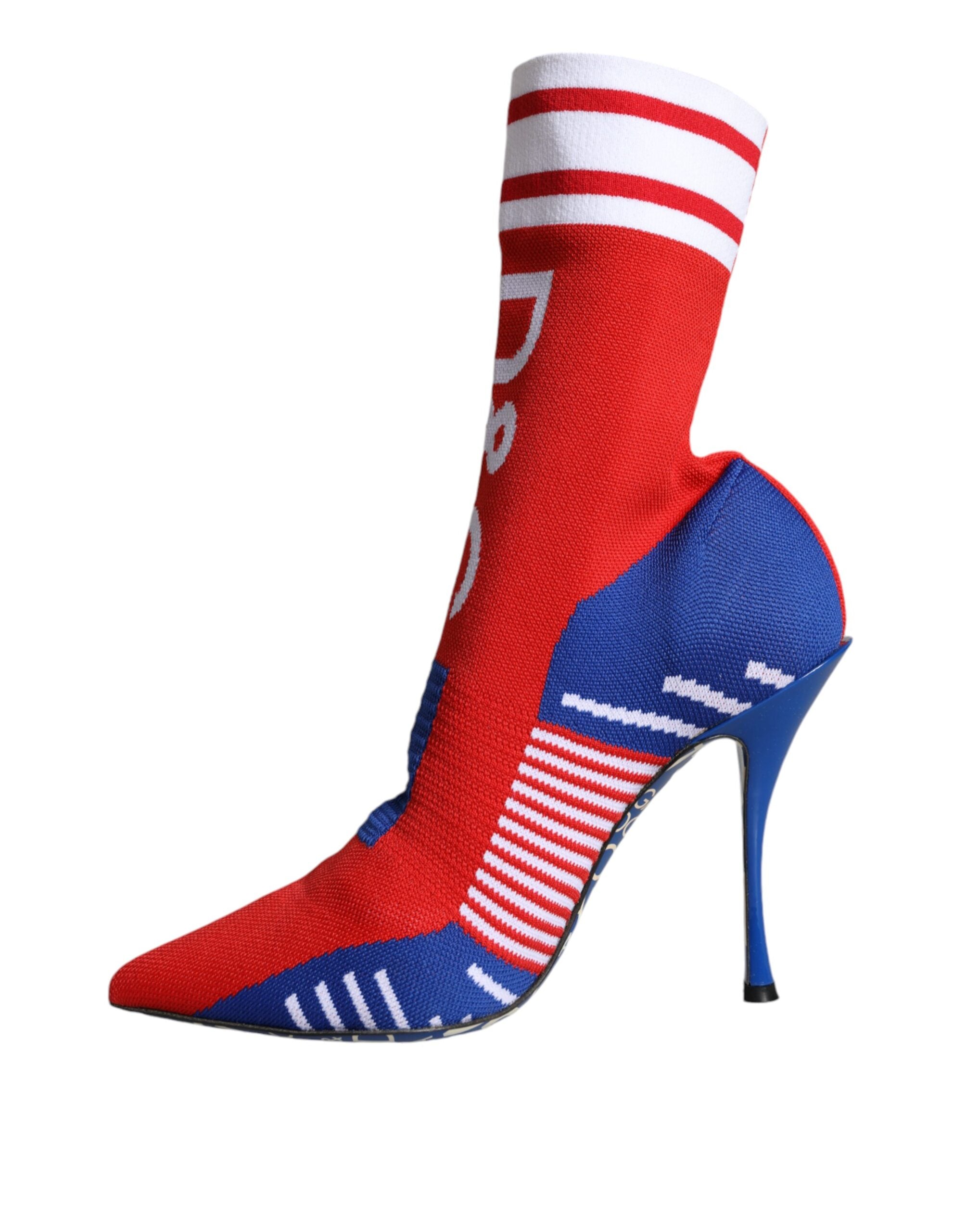 Dolce & Gabbana Red Blue Stretch Sock Style Ankle Boots Logo Shoes Glam Steals