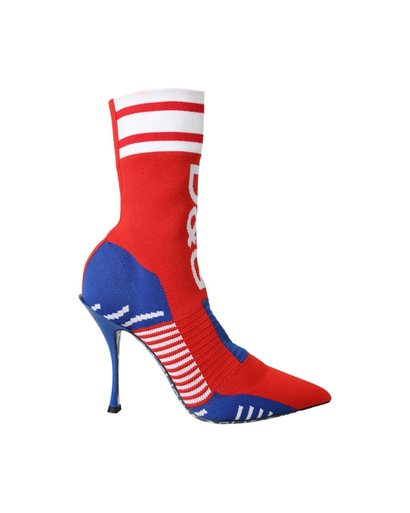 Dolce & Gabbana Red Blue Stretch Sock Style Ankle Boots Logo Shoes Glam Steals