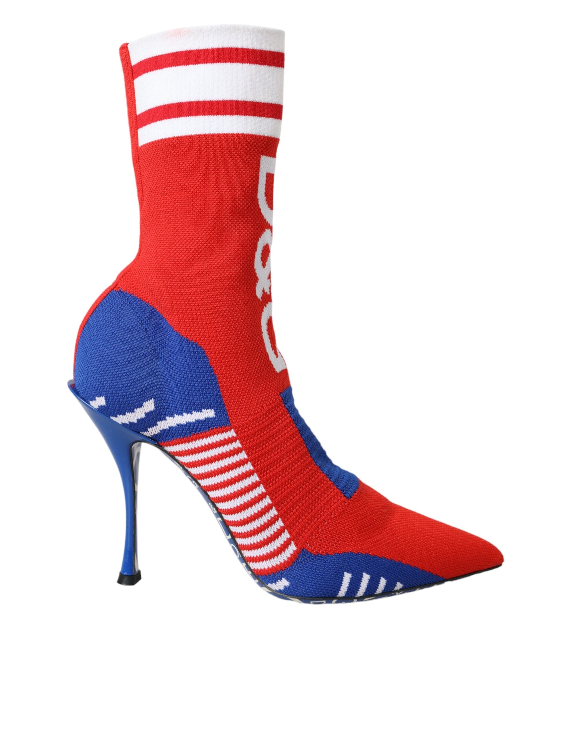 Dolce & Gabbana Red Blue Stretch Sock Style Ankle Boots Logo Shoes Glam Steals