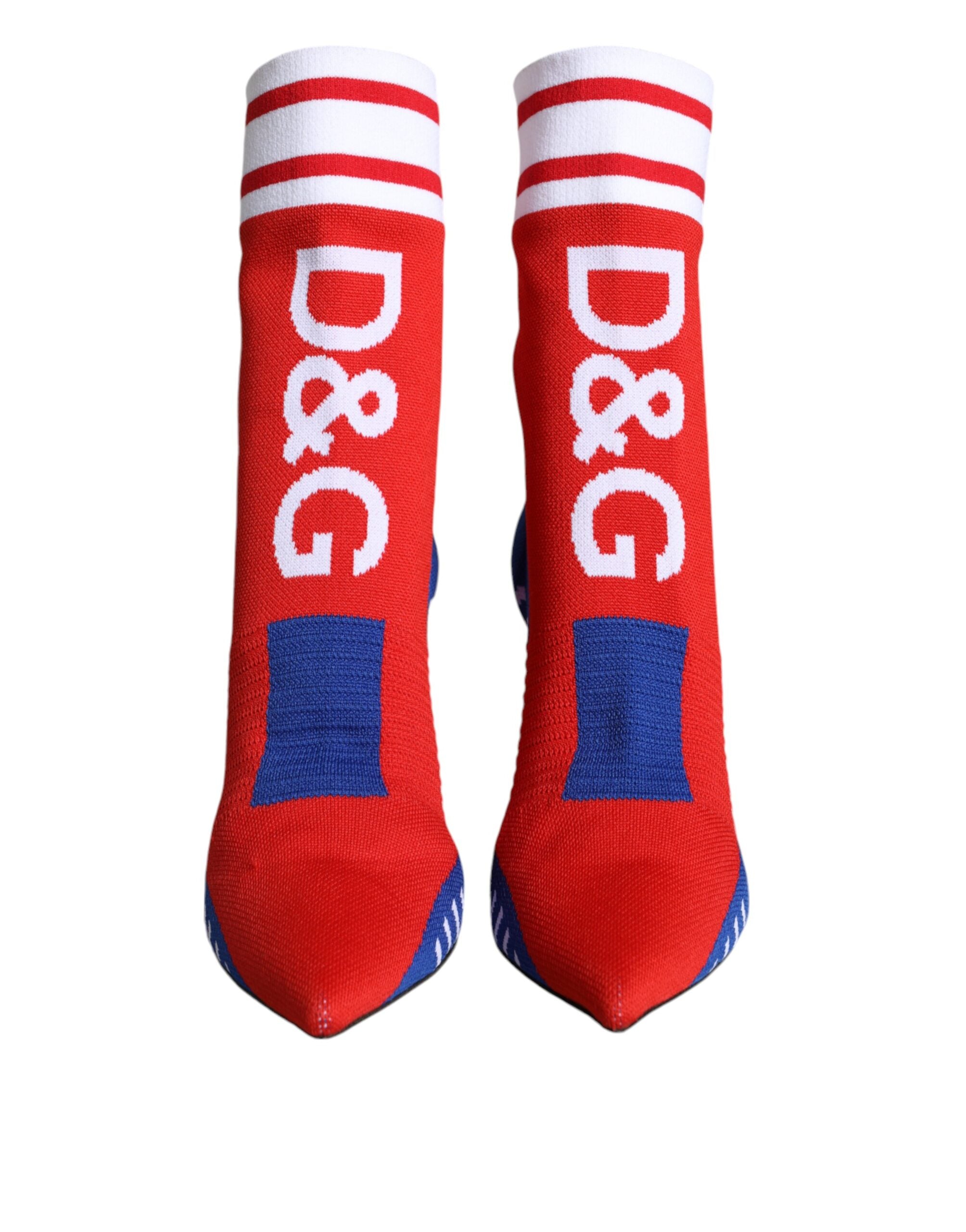 Dolce & Gabbana Red Blue Stretch Sock Style Ankle Boots Logo Shoes Glam Steals