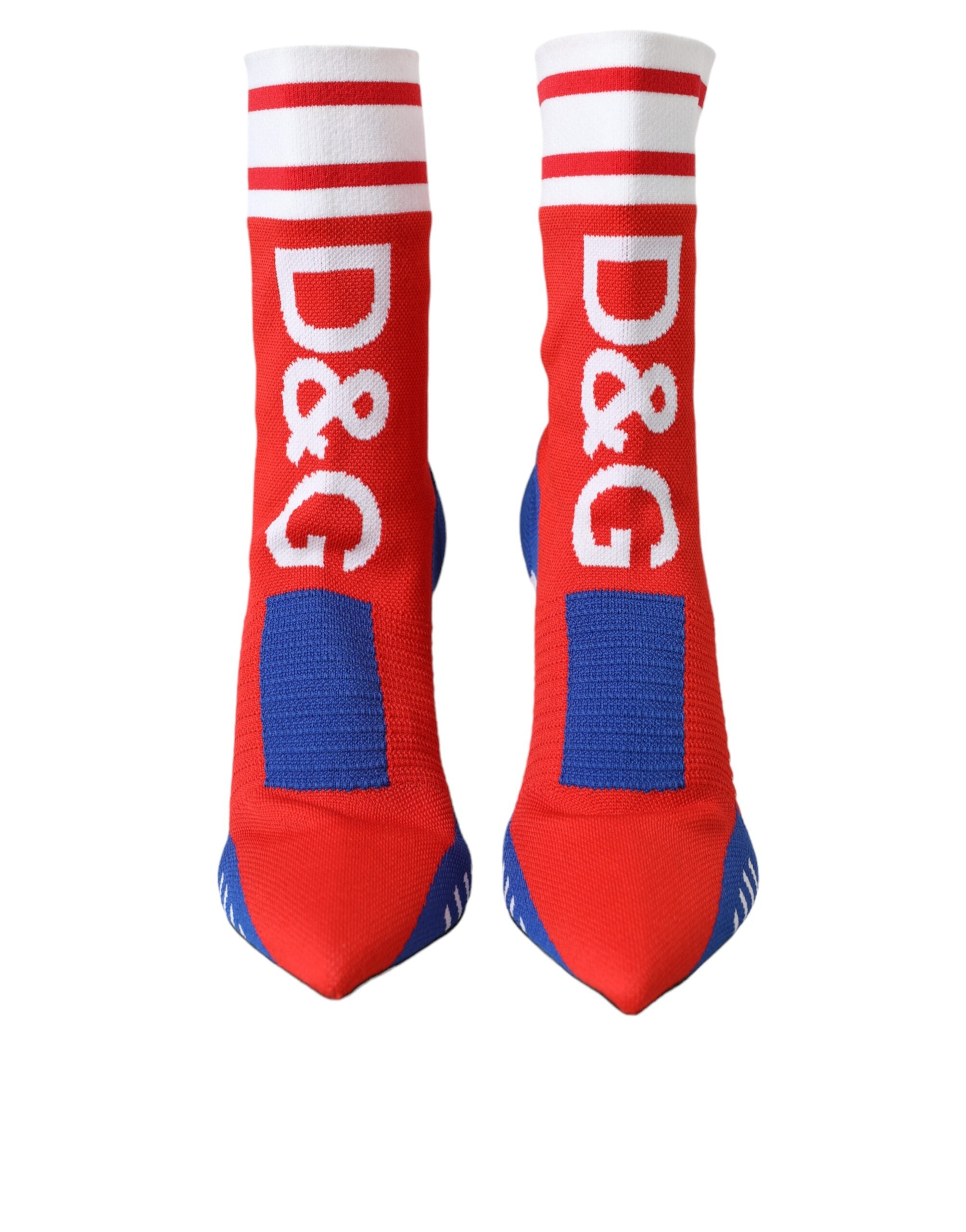 Dolce & Gabbana Red Blue Stretch Sock Style Ankle Boots Logo Shoes Glam Steals