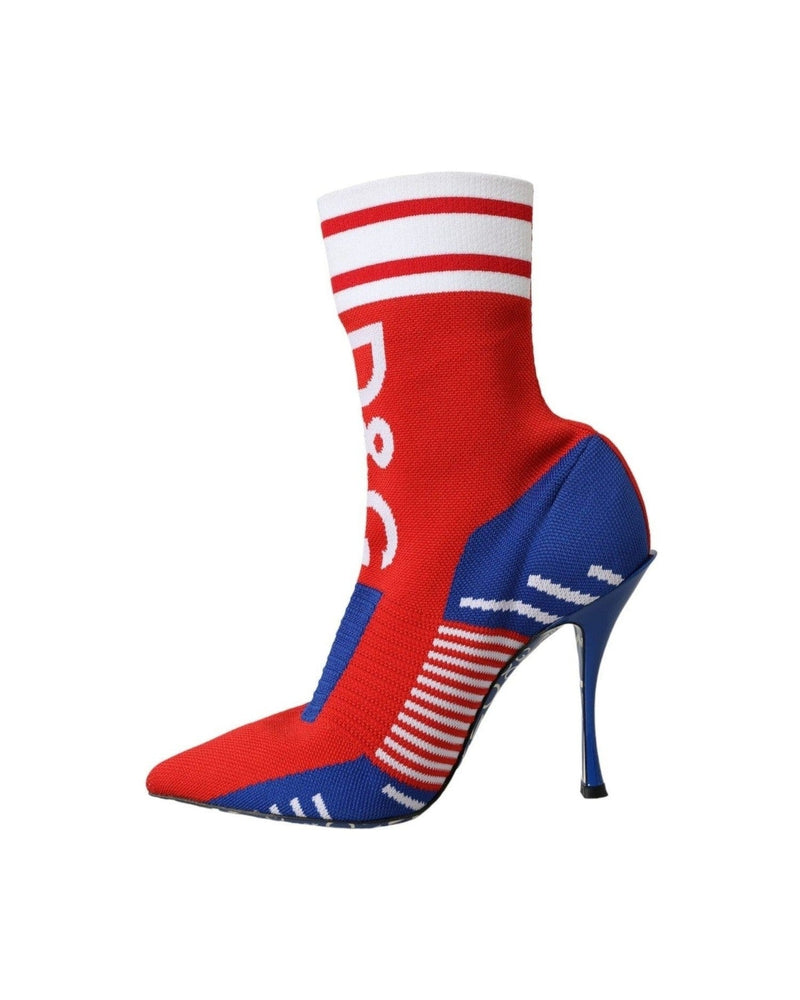 Dolce & Gabbana Red Blue Stretch Sock Style Short Boots Logo Shoes Glam Steals