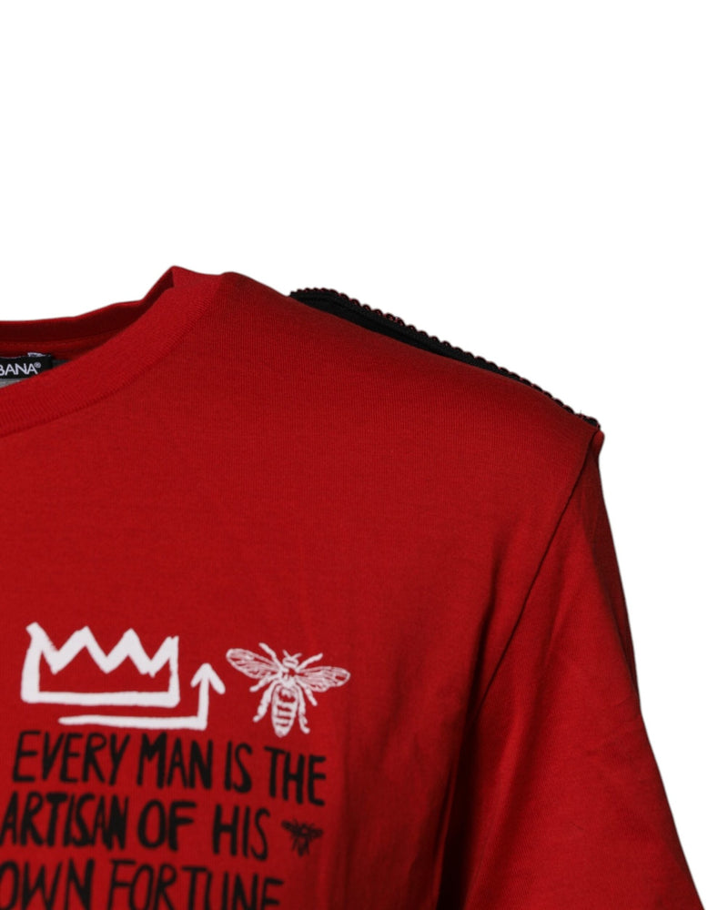 Dolce & Gabbana Red Cotton Graphic Print Crew Neck T-shirt Glam Steals