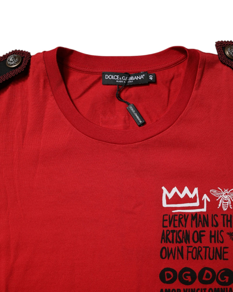 Dolce & Gabbana Red Cotton Round Neck Short Sleeves T-shirt Glam Steals