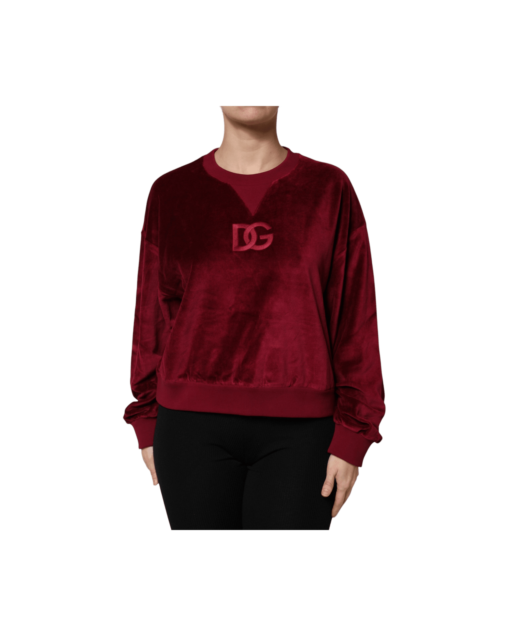 Dolce & Gabbana Red Cotton Velvet Crew Neck Pullover Sweater Glam Steals