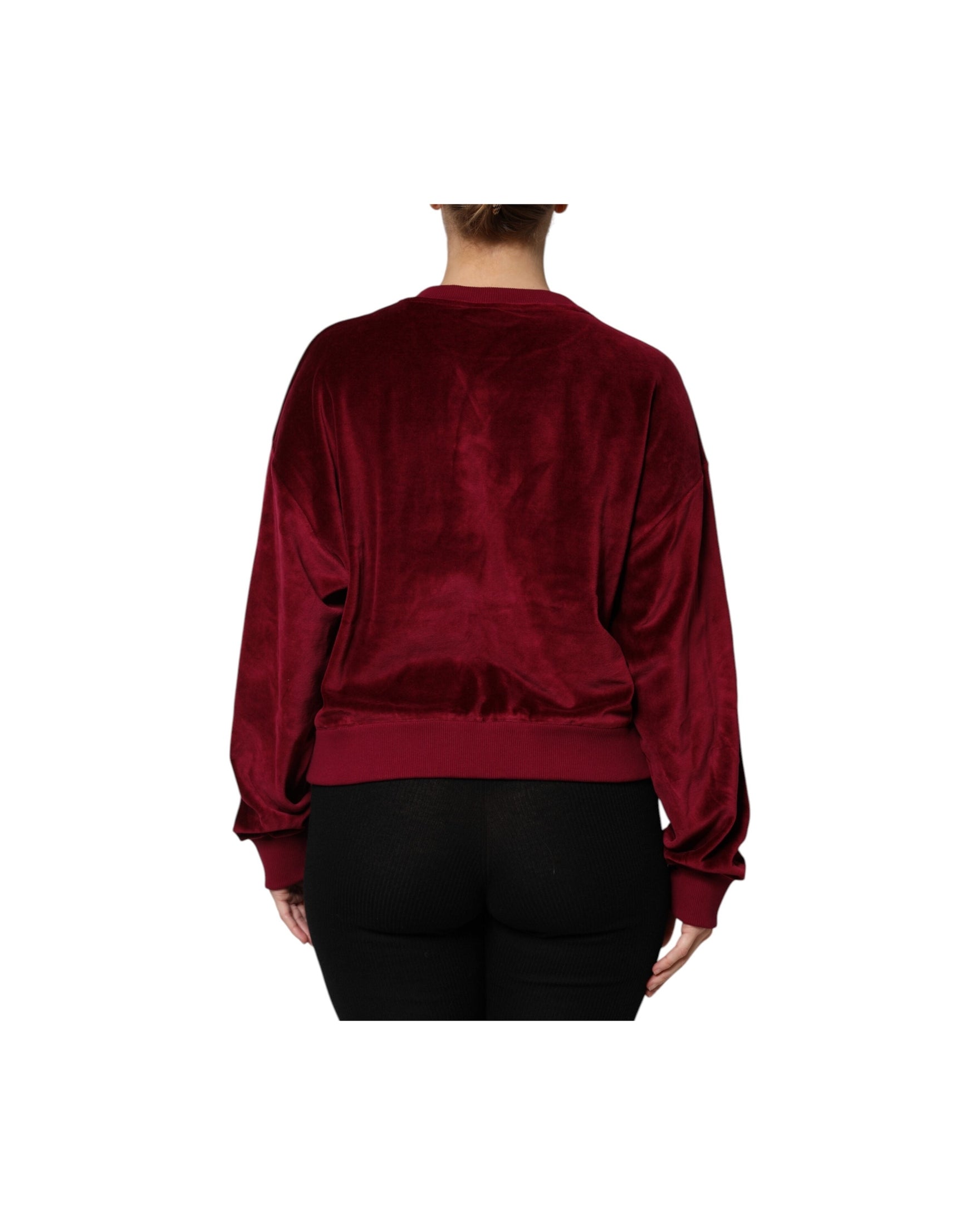 Dolce & Gabbana Red Cotton Velvet Crew Neck Pullover Sweater Glam Steals
