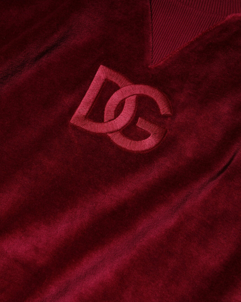 Dolce & Gabbana Red Cotton Velvet Crew Neck Pullover Sweater Sweaters