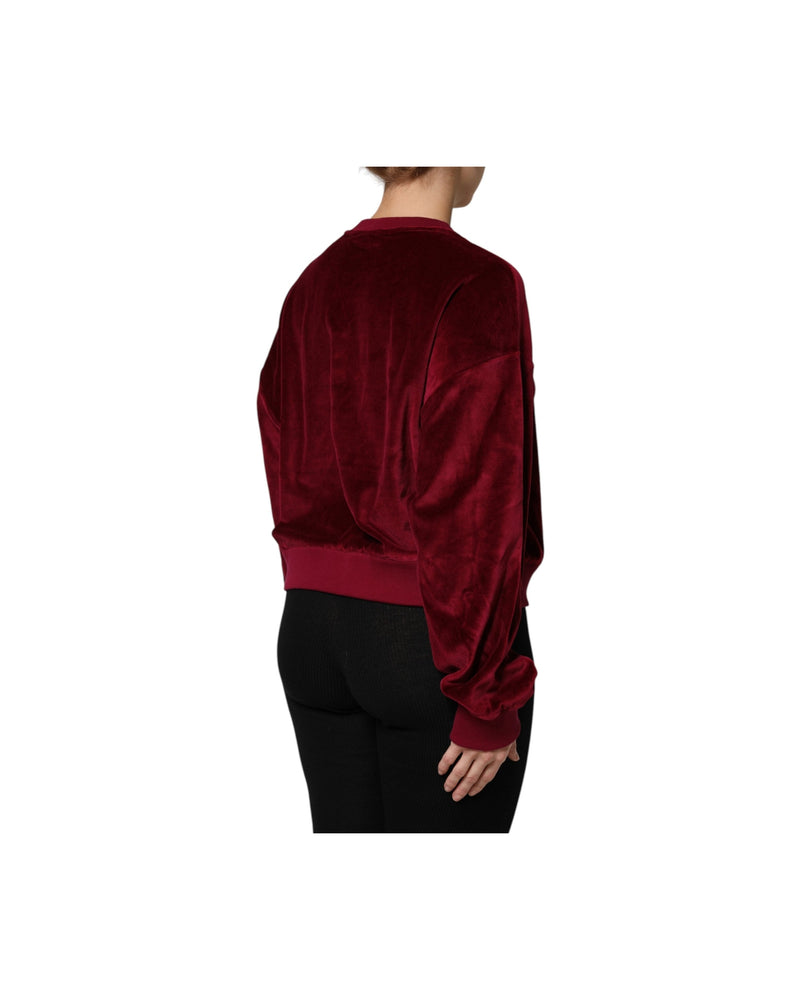Dolce & Gabbana Red Cotton Velvet Crew Neck Pullover Sweater Sweaters