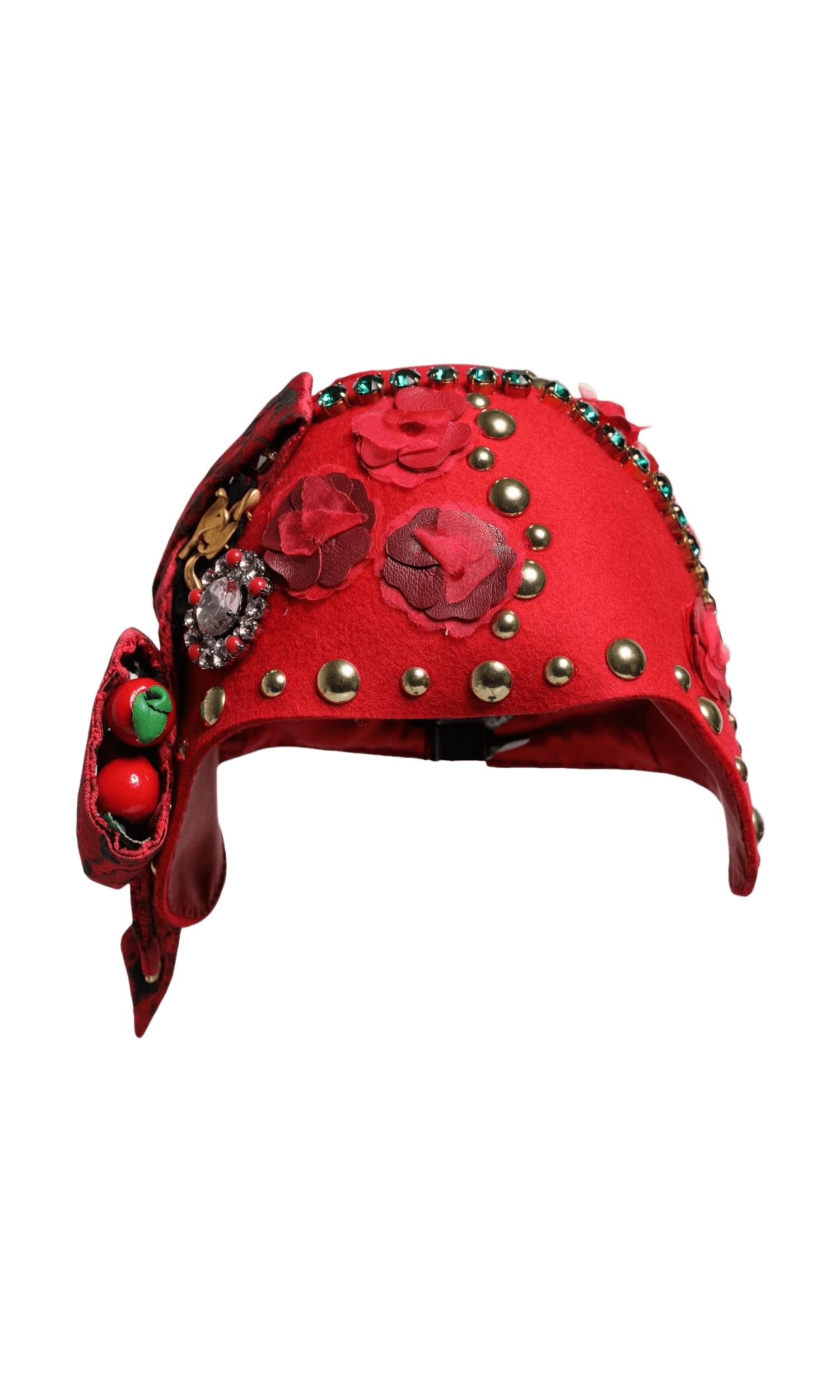 Dolce & Gabbana Red Crystal Gold Roses Brooch Embellished Hat Glam Steals