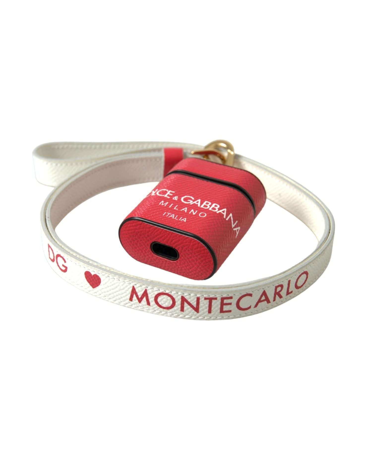 Dolce & Gabbana Red Elegant Calf Leather Airpods Case Headphone & Headset Accessories