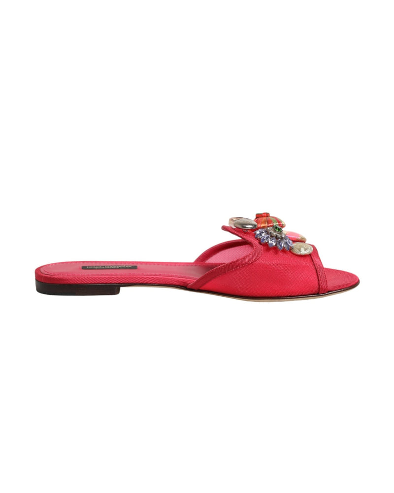 Dolce & Gabbana Red Embellished Flats Slip On Sandals Shoes Glam Steals