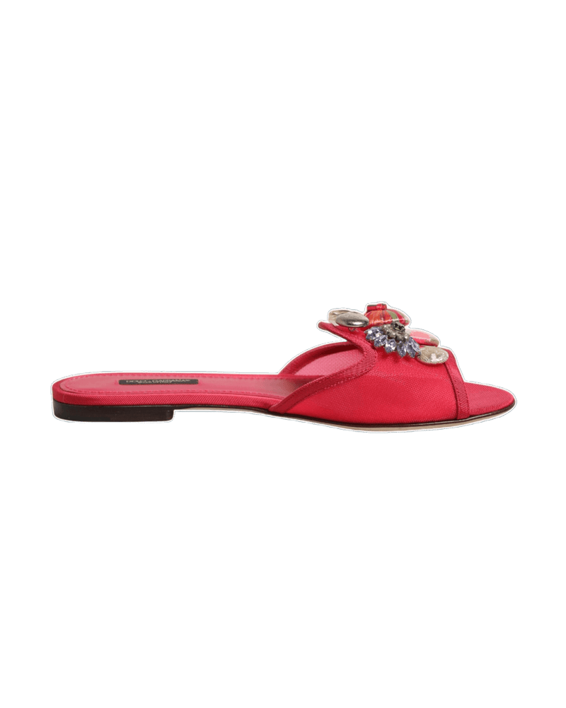 Dolce & Gabbana Red Embellished Flats Slip On Sandals Shoes Glam Steals
