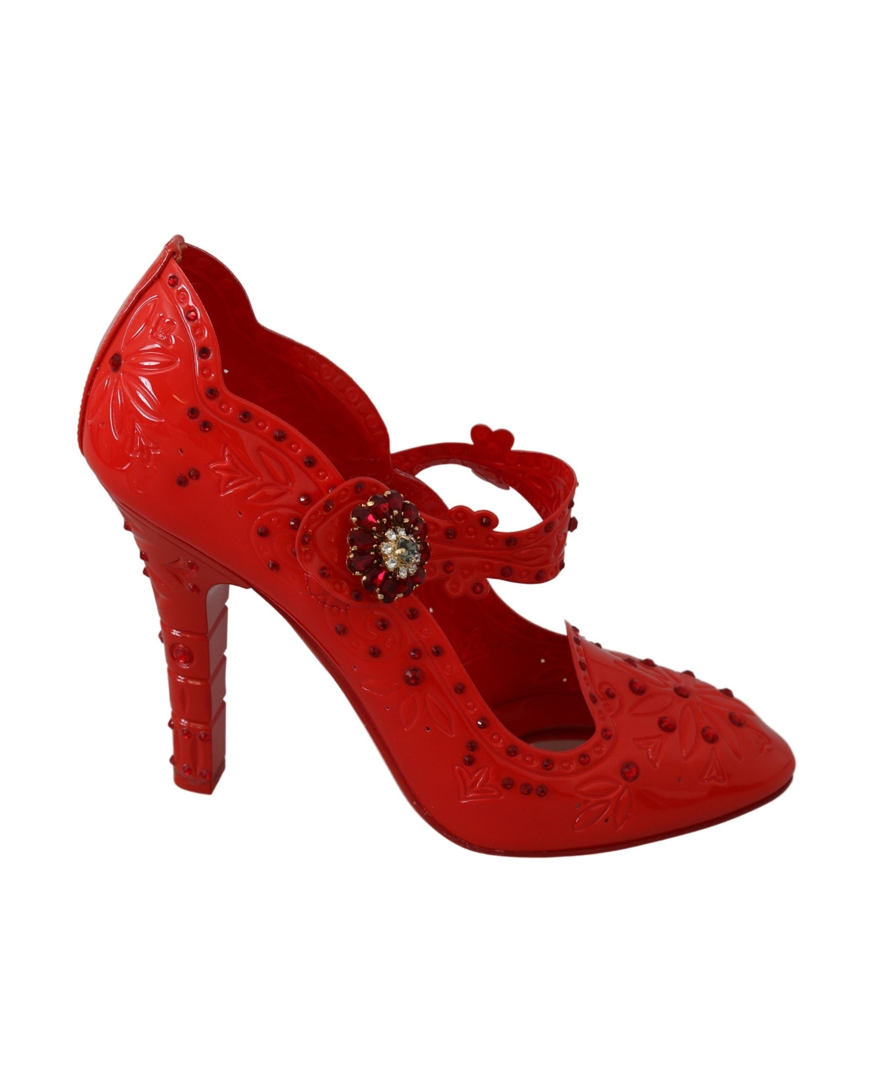 Dolce & Gabbana Red Floral Crystal CINDERELLA Heels Shoes Glam Steals