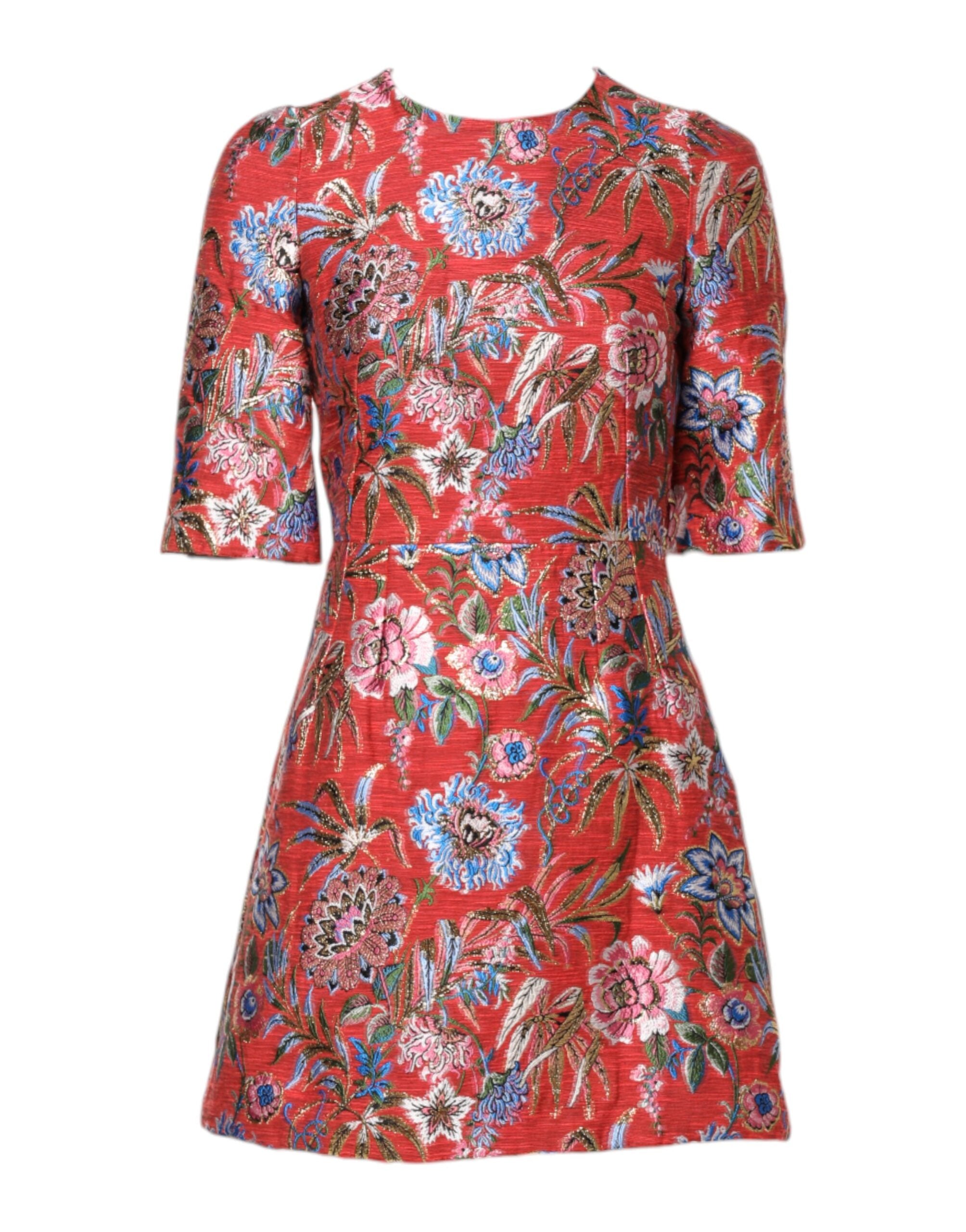 Dolce & Gabbana Red Floral Jacquard A Line Mini Dress Glam Steals